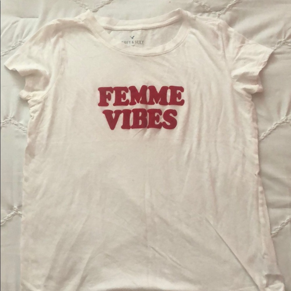 White, red logo tee
